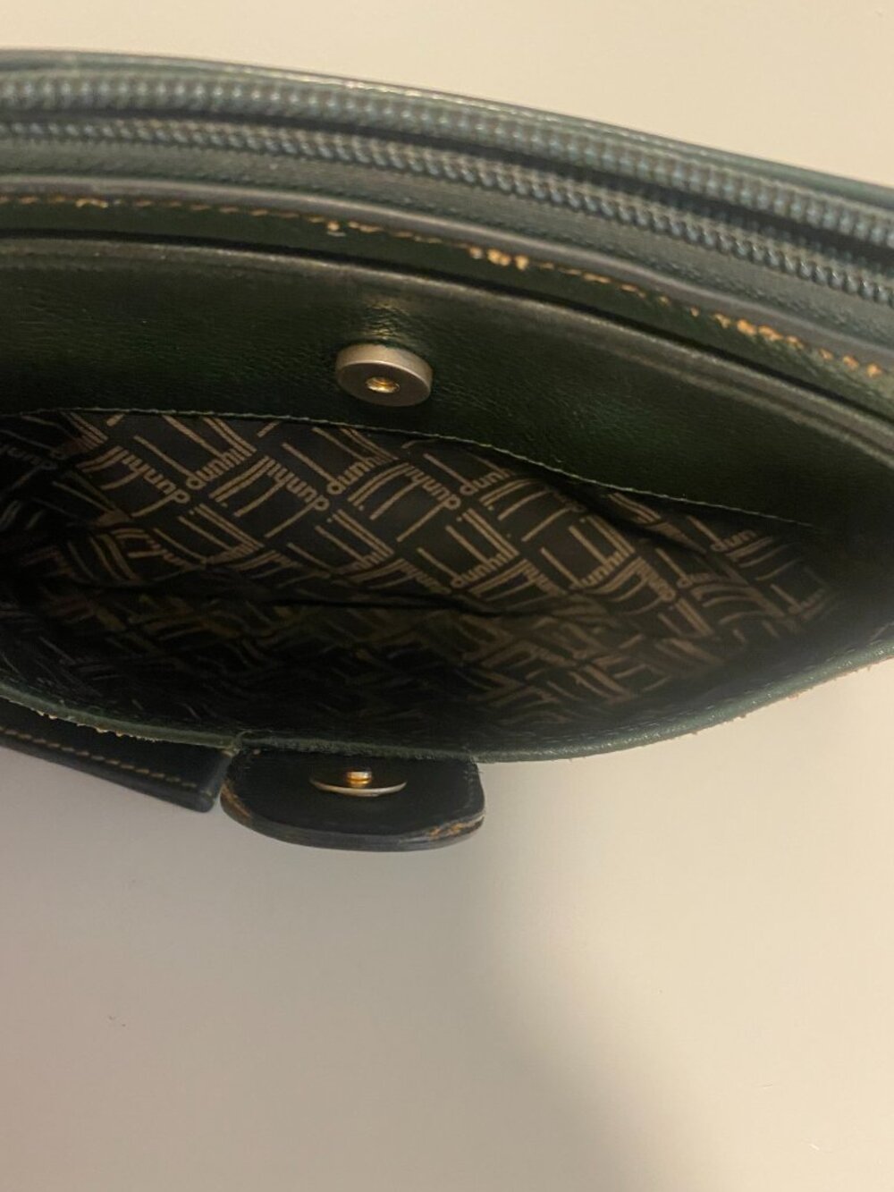 Dunhill Green Leather Clutch Bag Vintage Zip Top Organizer Travel Pouch/Wrislet - Picture 4 of 16